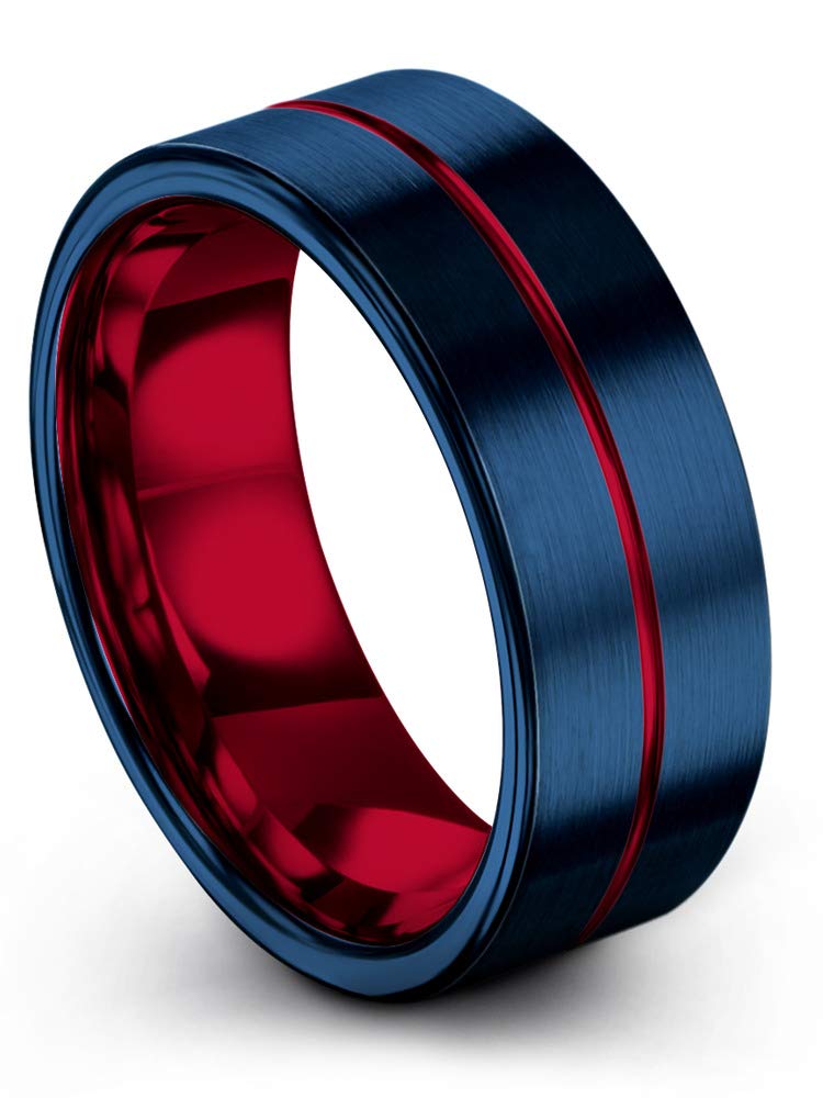 Chroma Color Collection Tungsten Carbide Band Ring 8mm for Men Women Green Red Blue Purple Fuchsia Flat Cut Brushed Polished