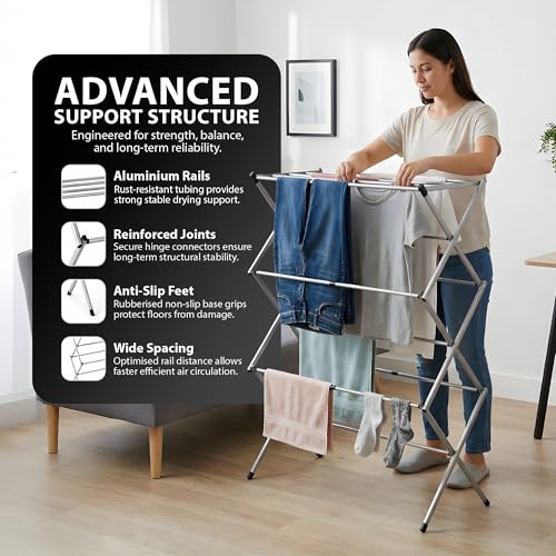 ZENO Foldable Clothes Airer - Extendable Aluminum Drying Rack for Indoor & Outdoor Use - Horse Design for Clothes & Towels - 105cm x 73cm - Image 3