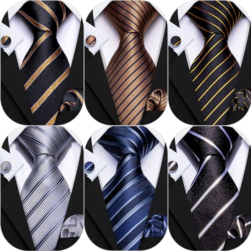 Image of Barry.Wang Men Tie Classic Silk Gift Necktie With Tie Clip Jacquard Woven Neck Ties 6PCS Formal Wedding