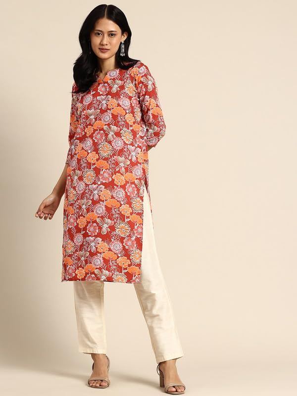Image of JAKHANA Women's Crepe Printed Casual Straight Calf Length Round Nick Kurta Pack of 4