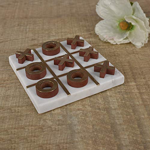 Image of Manor House Marble & Brass Tic Tac Toe Game Set | Natural Stone Board | Decorative Tabletop Strategy Game | Gift for Kids & Adults | Home Decor Accent | 6 Inch | Coffee Table Game