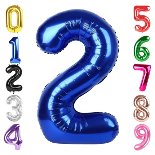 Image of 40 Inch Night Blue Number 2 Balloon, 2nd Blue Birthday Party Decorations | 40 Inch Night Blue inflatable foil number balloons, large birthday decorations for 2nd birthday