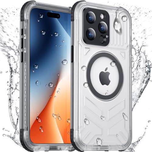 Temdan Magnetic for iPhone 15 Pro Max Case Waterproof [Built-in Screen & Camera Protector][Full Body Shockproof][IP68 Underwater][Dustproof] Shockproof Phone Case for iPhone 15 Pro Max 6.7-Black