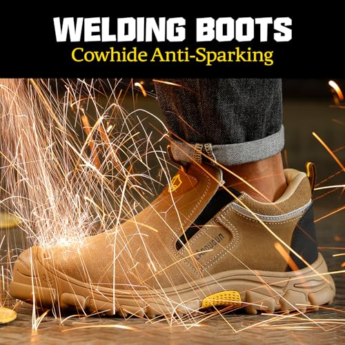 Image of GLANOUDUN Steel Toe Boots for Men, Welding Work Boots with Puncture-Resistant Midsole, High Top Hook and Loop Safety Footwear for Welding Workshop Construction Warehouse Factory