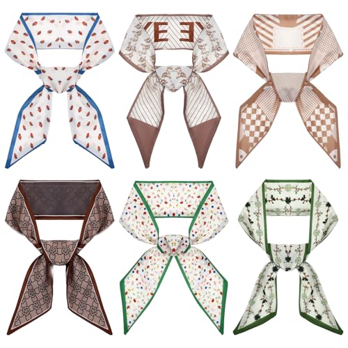 6Pcs Multi-Colored Bag Scarf Purse, Scarf for Handbags, Skinny Hair Neck Scarves for Girls Women, Silk Feeling Handle Ribbon Scarves Lightweight Neckerchief for Package Band Fashion Accessories Gifts