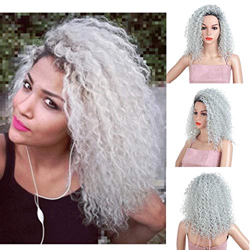 ZLRE Gradient Silver Grey Long Curly Hair Afro Curly Wig Suitable For Women