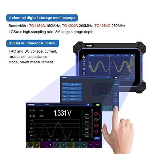 Image of Hantek Digital Tablet Oscilloscope 4 Channel 200MHZ 1GSa /S Touch Screen Oscilloscope + Multimeter 2 in 1 Oscilloscope Type C +8M Large Storage