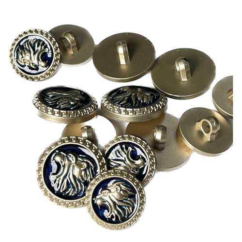 Image of Abs Golden 3D Lion Head Shank Button Embedded Enameled Lucite Round Abs Button for Blazer Suits Coat Bandhgala DIY Art & Crafts (Pack of 16 (8 Big + 8 Small), Blue Lucite)