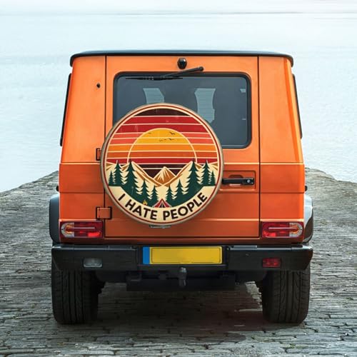 Image of Universal Fit Spare Tire Cover for Rv, SUV, Camper Vintage I Hate People Tire Covers Weatherproof, Dust-Proof Wheel Protector for Camping & Travel Trailer