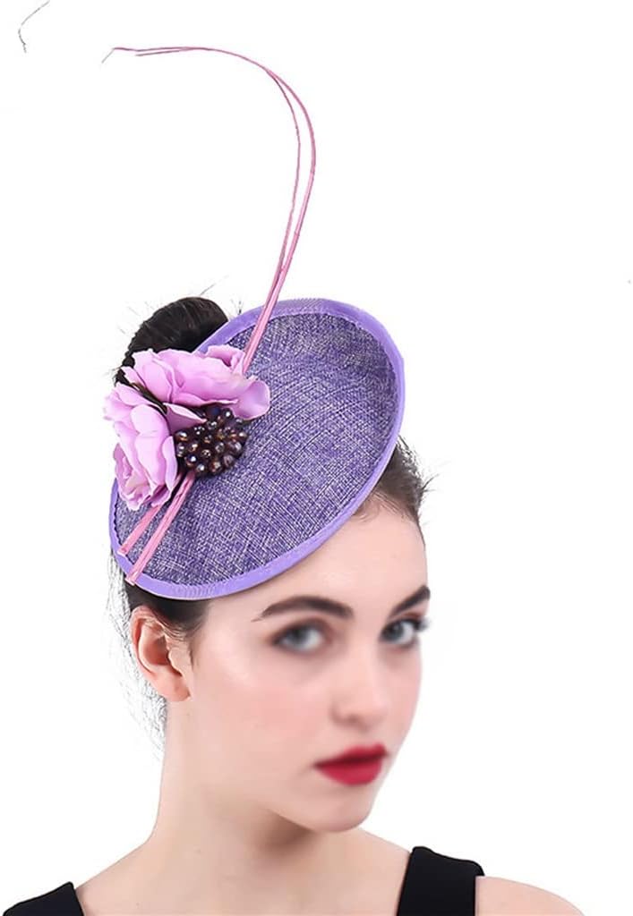 [IPROCAS] ライト紫色の髪の帽子ヘッドバンド羽の女性生地の花ブライダルファンシー結婚式の帽子エレガントな女性のヘッドドレス
