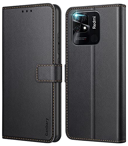 Ganbary Funda Compatible con Xiaomi Redmi 10C, Funda Tapa Libro Movil Carcasa PU Cuero Funda para Xiaomi Redmi 10C [Protección Completa] [Ranura Tarjeta][Función Soporte], Negro Cover