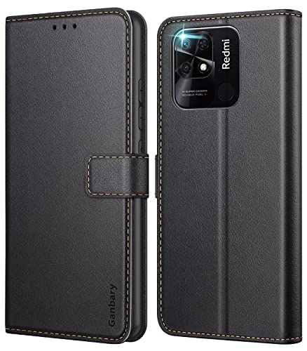 Ganbary Funda Compatible con Xiaomi Redmi 10C, Funda Tapa Libro Movil Carcasa PU Cuero Funda para Xiaomi Redmi 10C [Protección Completa] [Ranura Tarjeta][Función Soporte], Negro