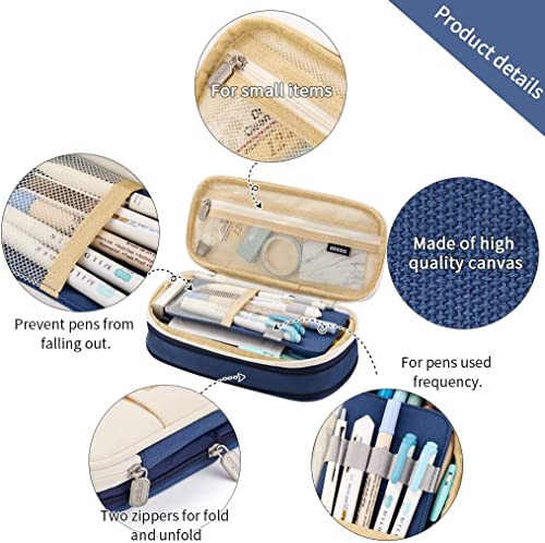 Image of FINEMOE Canvas Big Capacity Pencil Pen Case Office College School Large Storage High Capacity Bag Pouch Holder Box Organizer (Blue)