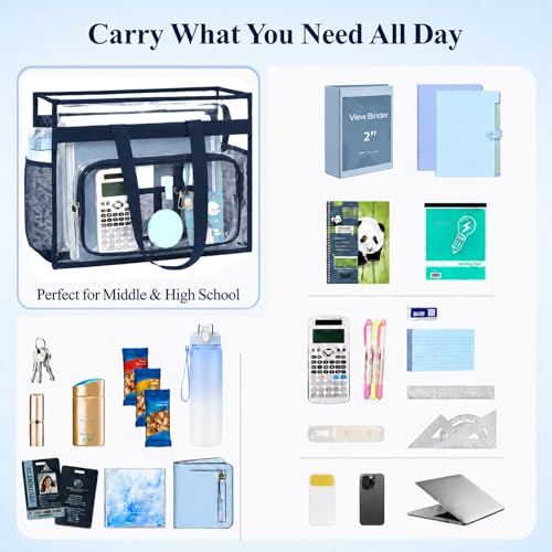 Image of PACKISM Clear Tote Bag for School - Large Heavy Duty Clear Tote for Girls | See Through PVC, Wide Zipper Opening, Front Pocket Keeps Essentials Visible for Students, Class, Work, Daily Carry, Age 12+