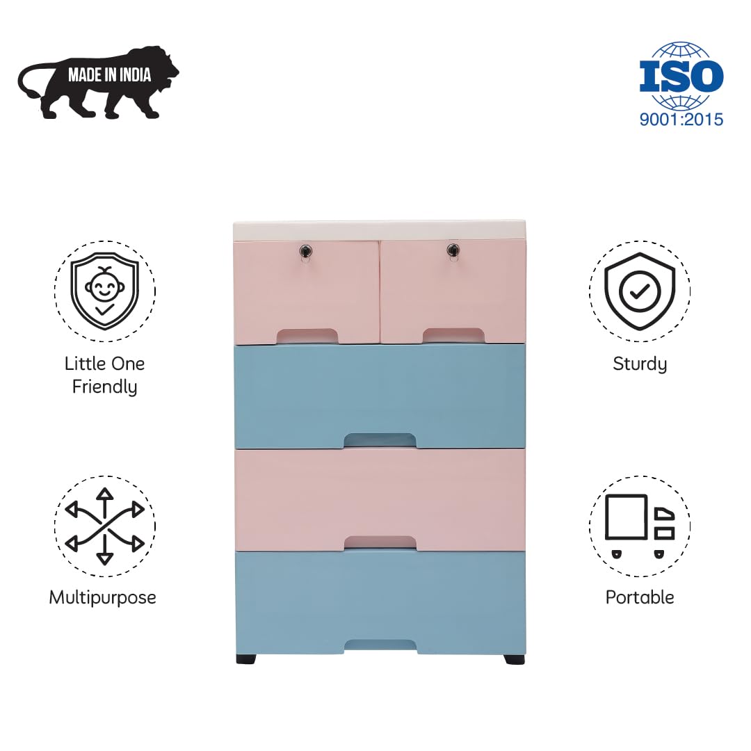 The Tickle Toe Plastic Chest of 5 Drawers for Kids | Multipurpose Organizer in Blue Theme | Dresser for Clothes & Toys | Portable Kids Cabinet | 51Lx33Wx82H cm | Blue 2