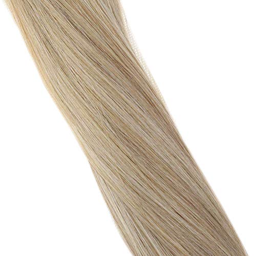 LaaVoo 14" Highlight Flip on Remy Human Hair Extensions Piano Color Ash Blonde Mixed Color Light Blonde Halo on Hair Extension 80g 11inch Width - Thumbnail 4