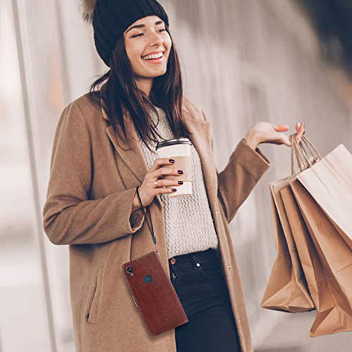 Étui portefeuille Moto E6 Asuwish avec protège-écran marron - 7