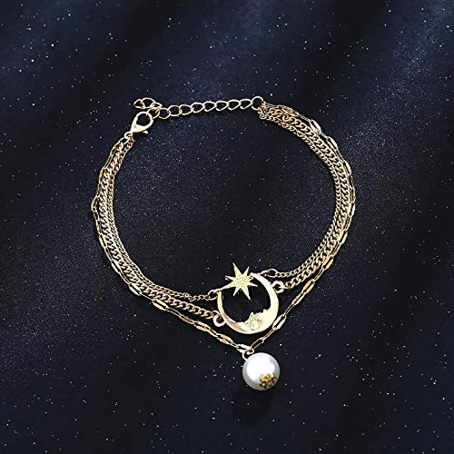 Preisvergleich Produktbild Niedliches Boho-Fußkettchen mit Perlenanhänger, goldfarbener Halbmond-Fußkette, Fußschmuck für Damen und Mädchen