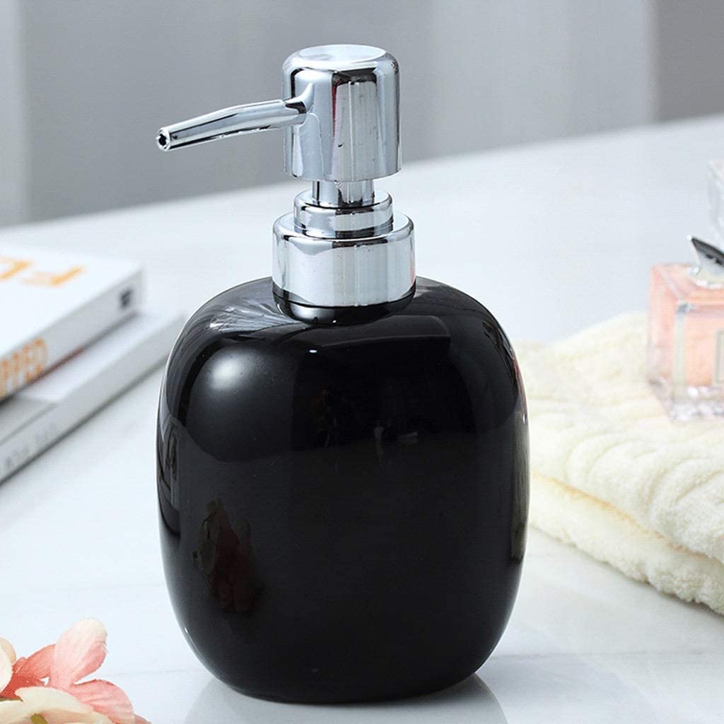 Flacone Dispenser di Sapone in Ceramica con Pompa, da appoggio, Manuale, Nero/Bianco, per lozione, Ideale per Bagno, Cucina e Hotel, 360 ml/12,1 Pollici.