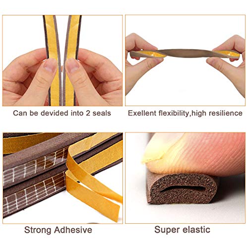 Image of Door Weather Stripping, Window Seal Strip for Doors and Windows- Self-adhisive Foam Weather Strip Door Seal | Soundproof Seal Strip for Cracks and Gaps Epdm D Type (66Ft) 2 Pack (Brown)