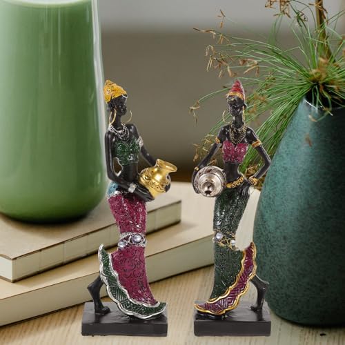 Escultura femenina africana 2 piezas arte resina miniatura 2