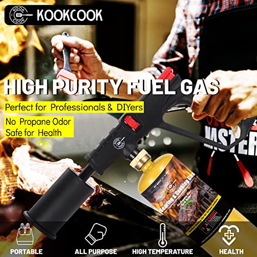 KookCook 14.1oz MAPP Gas 3 Packs Kit 99.99% High Purity Equal to MAPP Gas Hotter than Propane No Odor Cooking Searing Camping Gas to Broil Sous Vide for Welding Brazing Soldering Propane Torch Head
