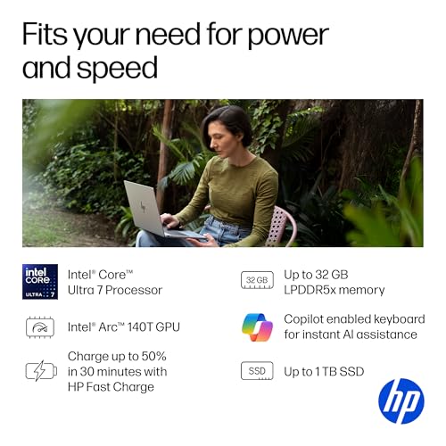 Image of HP OmniBook 7 16 inch OLED Touchscreen Laptop, 2K 120Hz, Intel Evo Core Ultra 7 255H, Intel Arc 140T GPU, Copilot, Backlit Keyboard, Thunderbolt4, Wi-Fi7, Windows 11 (32GB DDR5 RAM | 1TB SSD | Win11 Home)