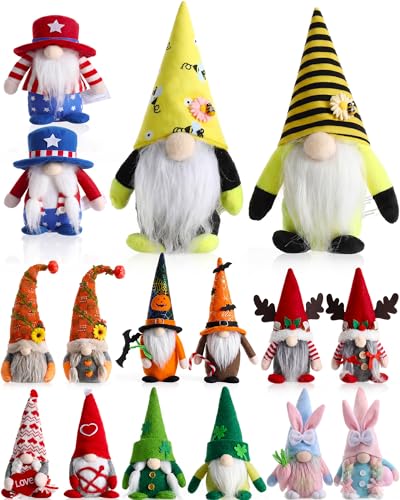 Novabright 16 Pack Seasonal Couple Gnomes Plush Holiday Decorations Fall Thanksgiving Dwarf Gnomes Figurine for Tiered Tray Home Farmhouse Decor