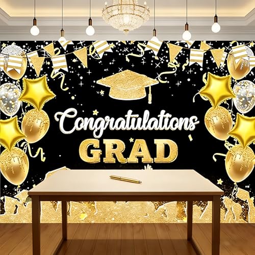 Fondo de graduación negro y oro 71 x 43 pulgadas miniatura 6