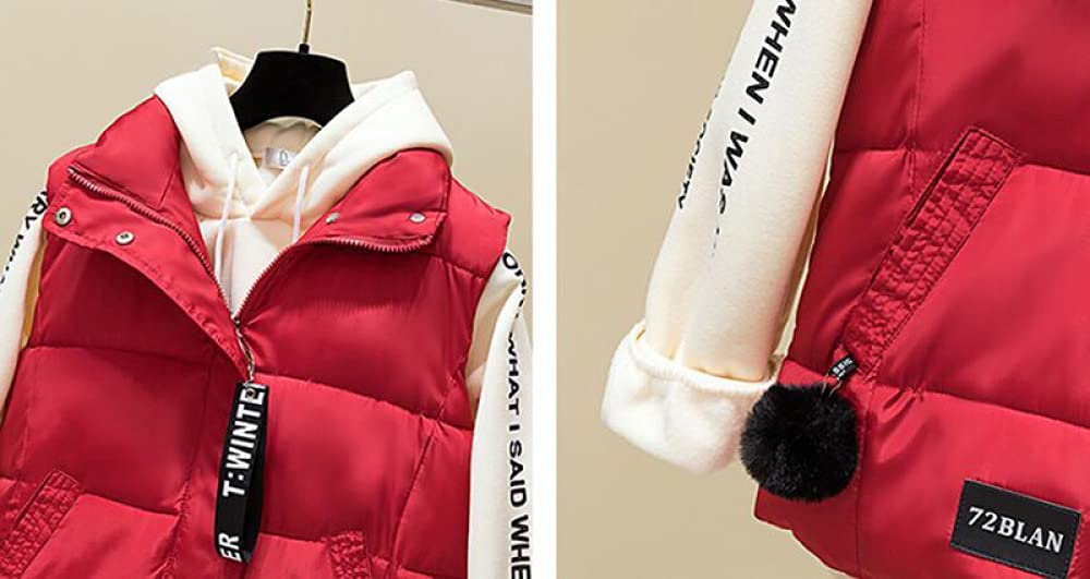 Doudoune sans Manche Femme, Gilet Matelassé Gilet Léger À Revers avec Pompon Gilet Matelassé Décontracté Veste sans Manches Rembourrée Steppweste pour La Randonnée Femme Adolescente Sport De