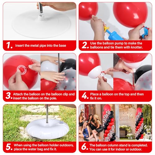 Image of 2 Sets Red and Black Balloon Column Stand Kit with 100 Balloons Adjustable Balloon Tower Stand with Bases for Floor Confetti Balloons Column Kit for Graduation Birthday Appreciation Party Decor
