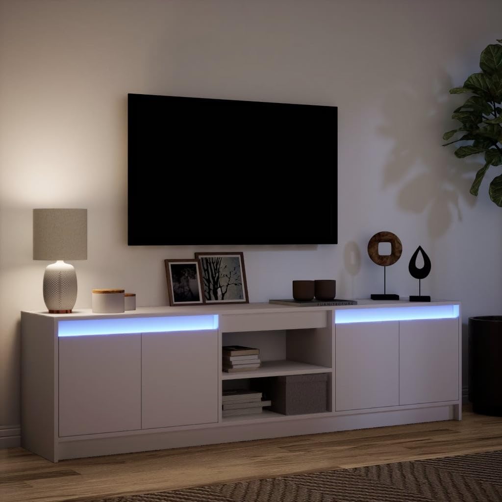 Générique Meuble TV avec LED Blanc 180x34x50 cm Bois d'ingénierie Meubles Meubles TV (Poids 35.7KG)