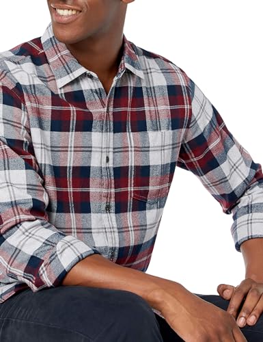 Image of Amazon Essentials Men's Regular Fit Long-Sleeve Flannel Shirt, Soft Brushed Cotton, Lightweight yet Warm