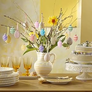 12 pcs glass easter hanging eggs 18 inch easter eggs hanging ornaments dots stripes easter decorations eggs tree ornaments for party birthday home garden decoration  urban country home decor