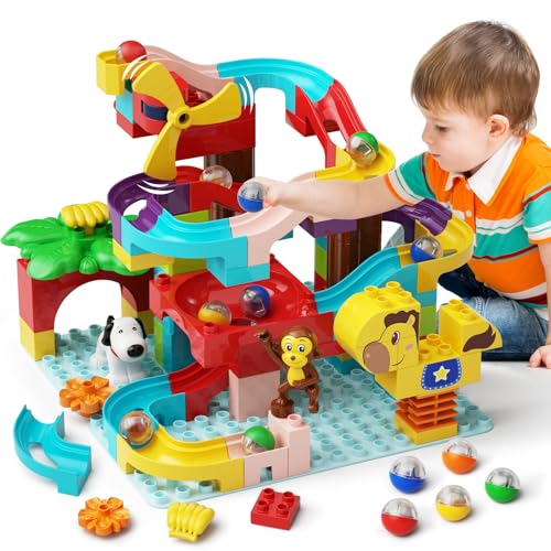 Murmelbahn Bausteine Kinder STEM Spielzeug, 3-in-1 Kugelbahn Bauset für...