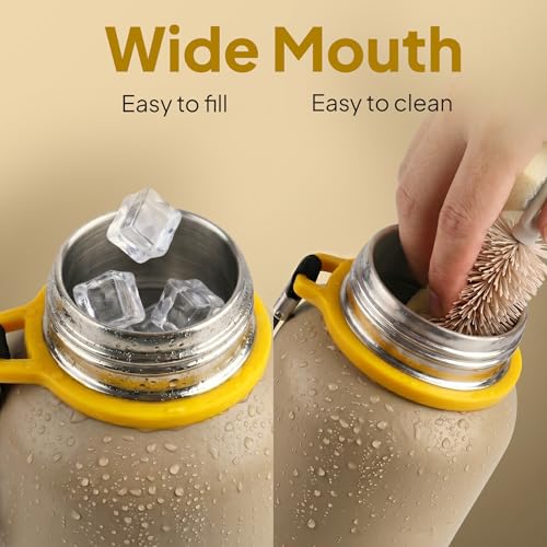 Image of CELLO Duro Kent Gen-X Stainless Steel Flask 520ml Beige | Wide Mouth with Carrying Loop, Leak Proof Double Wall Vacuum Insulated Hot and Cold Flask Water Bottle For Office Gym Biking Outdoor Hydration