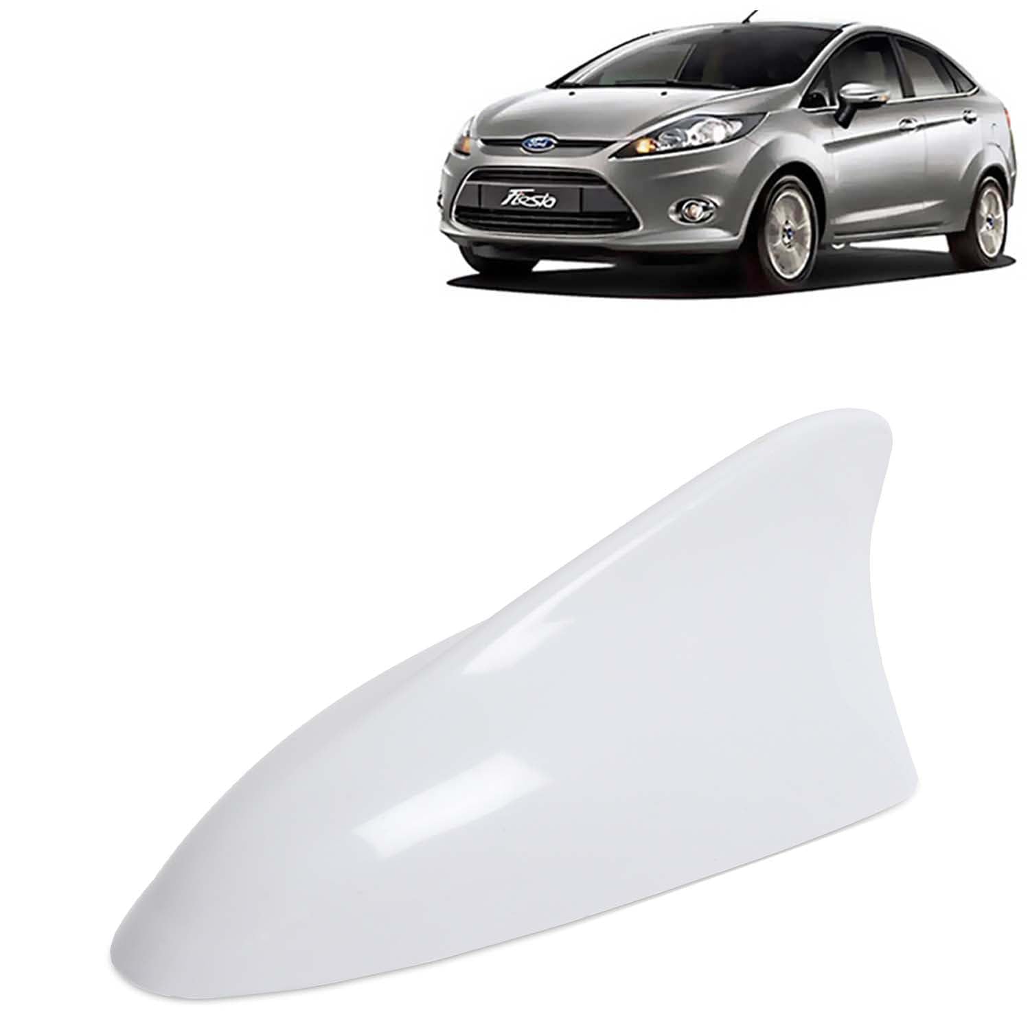 KINGSWAY Accessories Shark Fin Car Antenna Universal Size and Compatible with Ford Fiesta Year 2011 to 2021, Car Radio FM AM, DIY Easy Replacement Original Car Antenna, 1 Piece, White Color