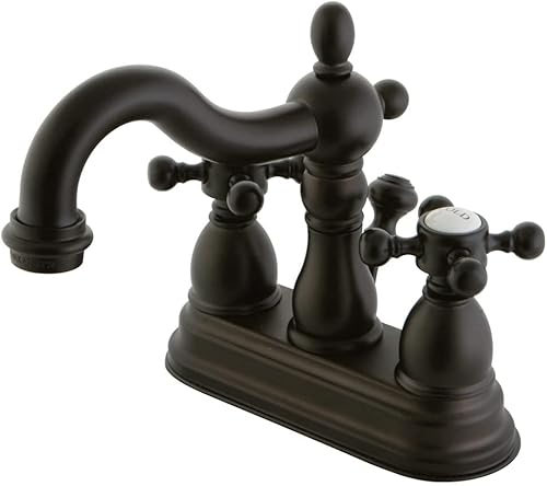 Kingston Brass KB1605BX Heritage Grifo de lavabo central de 4 pulgadas con mango cruzado de metal, bronce aceitado