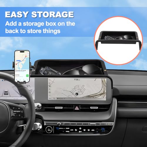 Image of Car Phone Holder Compatible with Hyundai Ioniq 5 2022-2025 Accessories 12.3-Inch Screen Fixed Clip, Cell Phone Mount with Dash Tray Center Console Organizer Hands-Free 360 Rotation