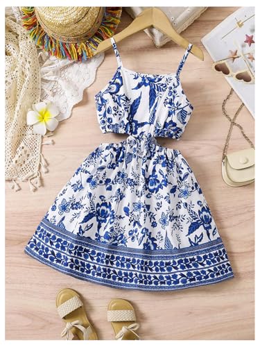 MakeMeChic Girl's Summer Floral Cami Dress Cut Out A Line Flare Short Dresses Sundress2
