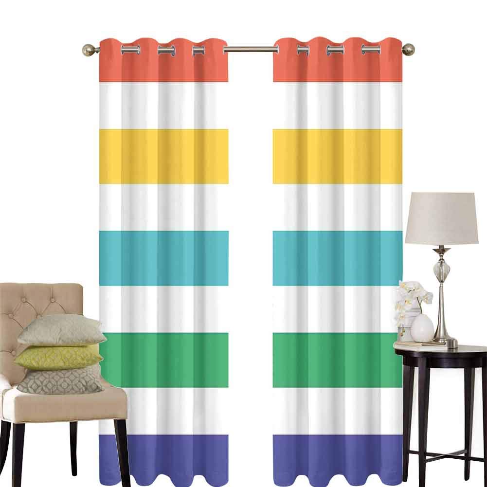 Bedroom Curtains Blackout Drapery Panels, Rainbow Colored and White Fun Horizontal Lines Kids Room Red Yellow Blue Green Art, Blackout Window Curtains/Drapes, (2 Panels W36 x L54), Multicolor