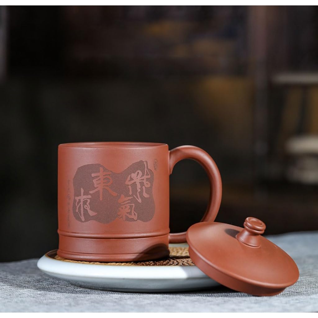 Zestaw do herbaty Matcha, chińskie filiżanki z pokrywką, fioletowy, piaskowy kubek, męski kubek do wody, duża pojemność 520 ml, zestaw do herbaty, kubek z zaparzaczem do herbaty