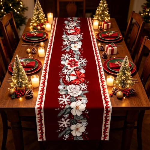 Floral Pattern Christmas Table Runner Linen Table Runner for Dining Table - image 5