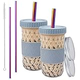 Reusable Boba Cup, 22oz Bubble Tea Cups Wide Mouth Smoothie Cups with Lid Straws Brush, Leakproof Ma