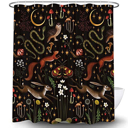 Fairy Rustic Forest Shower Curtain For Bahtroom, Country Woodland Wild Animals Butterfly Mushroom Set Hunting Shower Curtain, Farmhouse Rustic Cabin Lodge Shower Curtain Set With Hooks 70X70In #TOP1