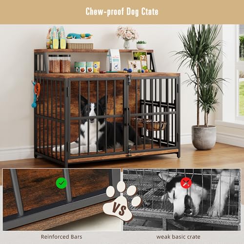 Dog Crate Furniture, LitaiL Wooden Dog Crate with Storage, 40” Large Furniture Dog Kennel with 2 Stainless Steel Bowls, Heavy Duty Decorative Dog Kennel Indoor, Rustic Brown - Image 5