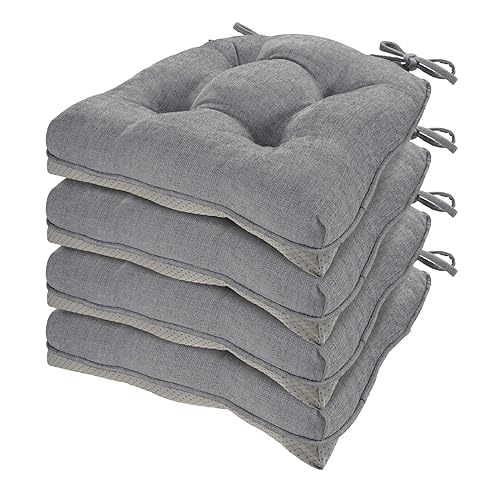 HARBOREST Chair Cushions for Dining Chairs Set of 4 - Chenille Tufted Kitchen Chair Cushions with Ties and Non-Slip Bottom, Foam Chair Pads for Dining Chairs, 17" x 17", Grey