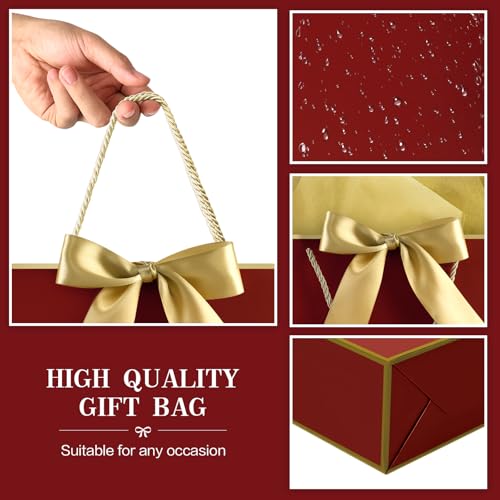 Image of JMANNI Mothers Day Gift Bags with Handles, 13 inch Medium Gift Bag for Presents, 1 Pcs Bags with 2 Tissue Paper and 1 Cards for Baby Shower Wedding Bridal Shower Mother's Day Birthday Party (GoldenRed)