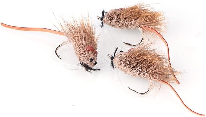 10-Piece Boxed Realistic Deer Hair Mouse Fly, Bass Fly Lure, Topwater Mouse/Rodent Pattern, Fly Fishing Bait for Rainbow Trout & Pike