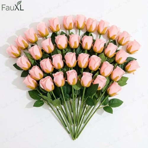 Image of Set of 24 Pcs Artificial Rose Flowers Bunches for Vase - Home Decoration Gift Items for Living Room Corner Table Top Bedroom Wedding (Pot Not Included) - 24 CM (Light Pink)